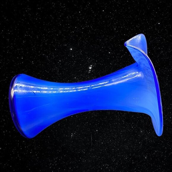 Vintage Art Glass Jack In The Pulpit Blue Swirl Vase Hand Blown 9”T 7”W - Picture 9 of 12